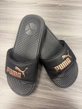 Puma Black Slides with Rose Gold Logo Women’s Size 6